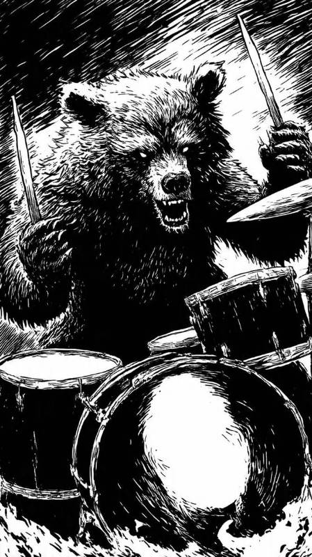 Bear Man Vs Drum Black White 1